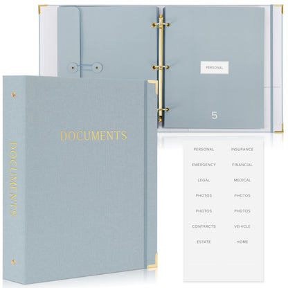 Aesthetic Document Organizer Folio - Linen Cover Life and Family Emergency Binder - Perfect Files Organizer for Your Important Documents, Birth Certificates, Passports, Social Security Cards, Photo