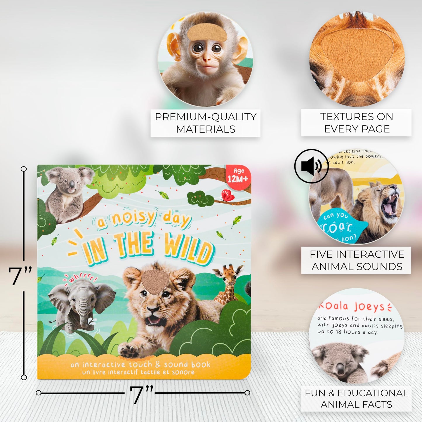 Fun Touch and Feel Sound Book for Babies and Toddlers - Interactive Sensory Book with Animal Noises for 1-3 Year Olds - The Perfect Sound Book Toy for Baby Showers & Newborn/Infant Gift 12-18 Months