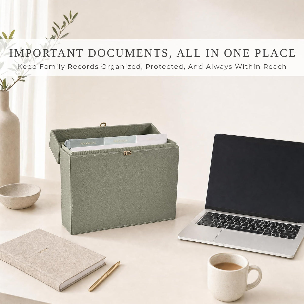 Document Organizer Box with 8 Folders - PU Leather File Organizer