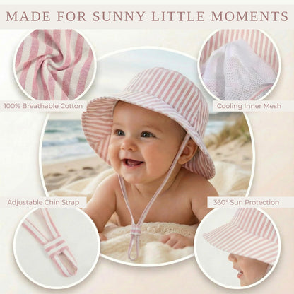 Beautiful Baby Sun Hat 0-6 Months - Adjustable Toddler Hat with UPF 50+ Sun Protection - Cute Kids Bucket Hat for Beach