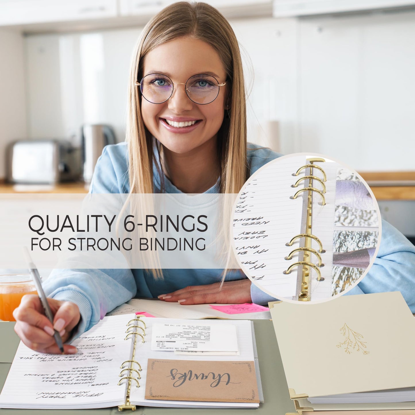 Aesthetic 6 Ring A5 Binder Set of 2 - The Perfect Small 0.75 Inch Planner Binder for Journaling or Collections - Refillable Notebook Holder with Pocket