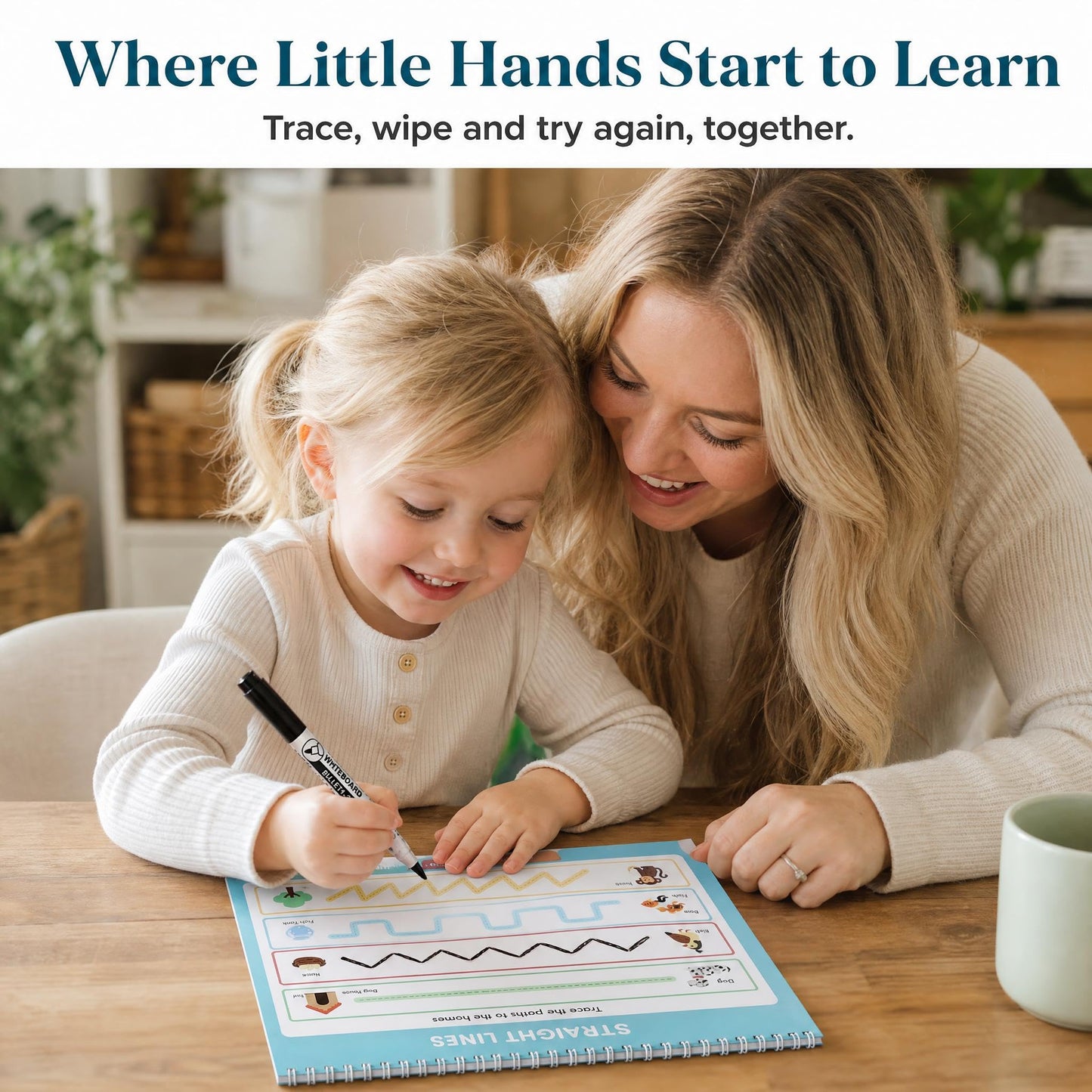 Fun Preschool Workbooks for Kids Age 3-5 - Reusable Dry Erase Tracing Books for Toddlers Ages 3-4 w Dry Erase Marker - 40+ Activities of ABC Letter, Number & Writing Practice for Preschool Learning