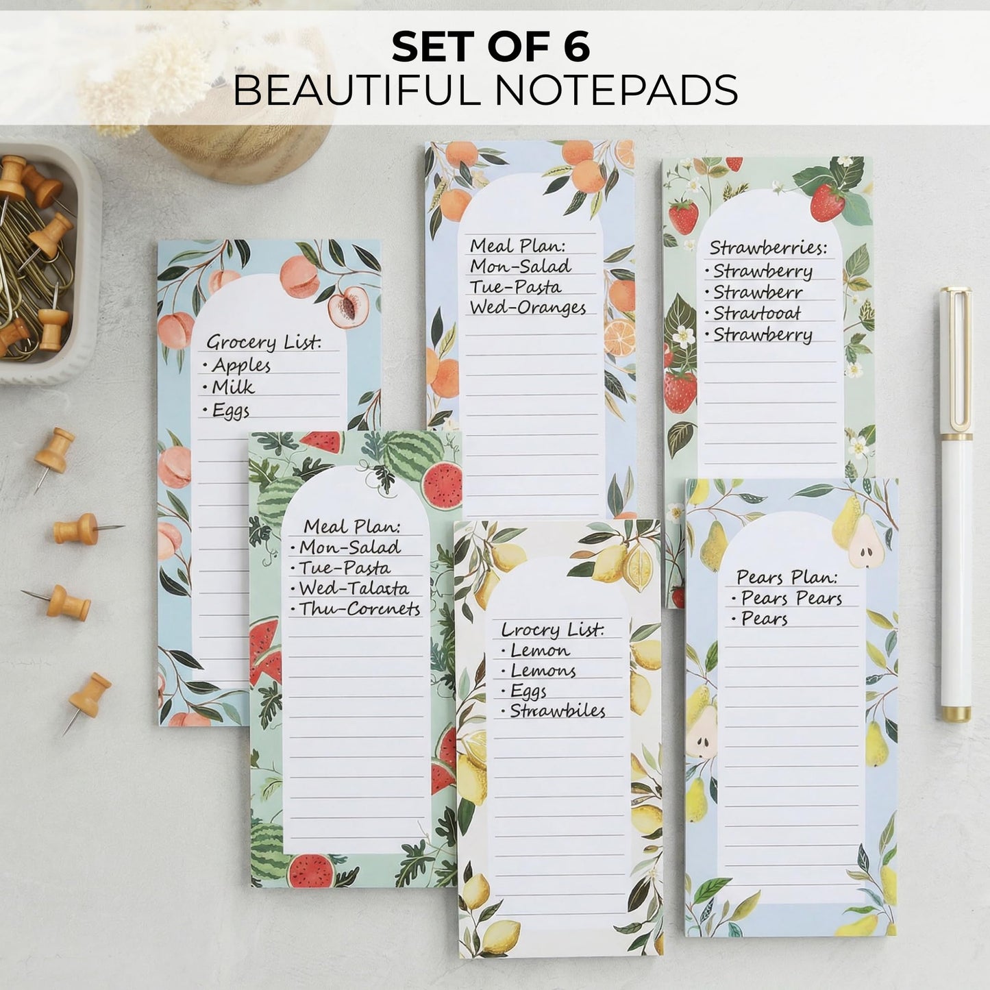Beautiful Magnetic Notepads for Fridge - Set Of 6 Modern Note Pads with Lined Pages to Easily Write Notes & Make Grocery/Shopping Lists - Cute To Do List Pad w/ Strong Magnets for Your Refrigerator