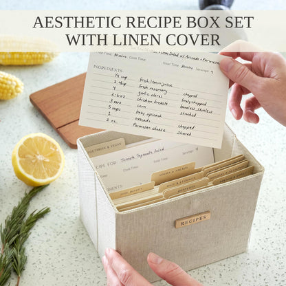 Beautiful Recipe Box with Wooden Lid - Incl. 50x 4x6" Recipe Cards and Matching Dividers to Easily Organize Up to 250 Recipes - A Sturdy Card Holder And Great Gift that Perfectly Fits into Any Kitchen