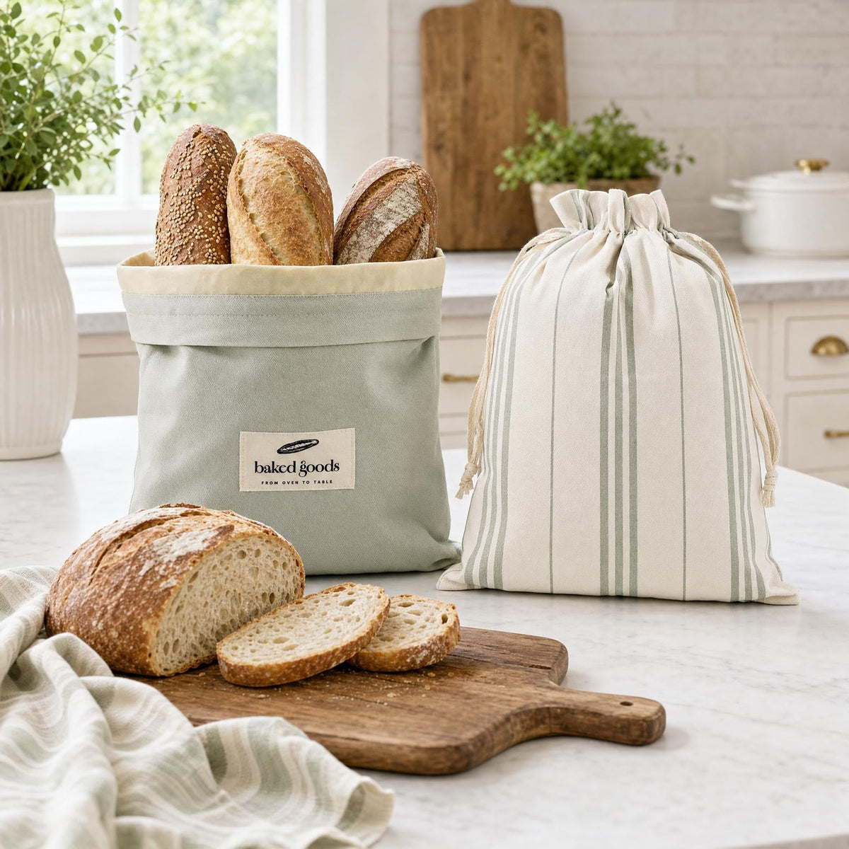 ZICOTO Charming Bread Bags for Homemade Bread - Set of 2 Beeswax-Lined Reusable Linen Bags That Keep Your Sourdough Fresh Naturally - A Thoughtful Bread Storage Gift for Bread Making Lovers