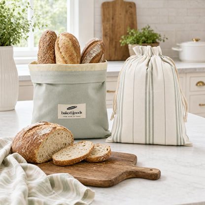ZICOTO Charming Bread Bags for Homemade Bread - Set of 2 Beeswax-Lined Reusable Linen Bags That Keep Your Sourdough Fresh Naturally - A Thoughtful Bread Storage Gift for Bread Making Lovers