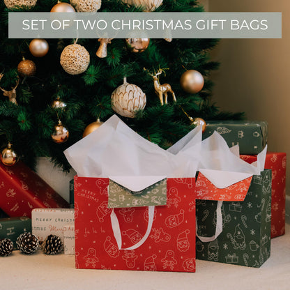 ZICOTO Beautiful Christmas Gift Bags - Large 13" Bags with Handles incl. Matching Tissue Paper, Cards & Stickers - Reusable and Perfect For Your Xmas Presents