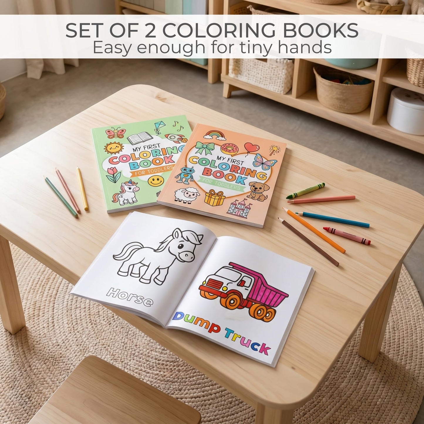ZICOTO Fun Coloring Book for Toddlers - Set of 2 Cute My First Toddler Coloring Books with Big Simple Designs - Easy Learning Activity Book for Kids, Boys and Girls to Keep Little Ones Engaged