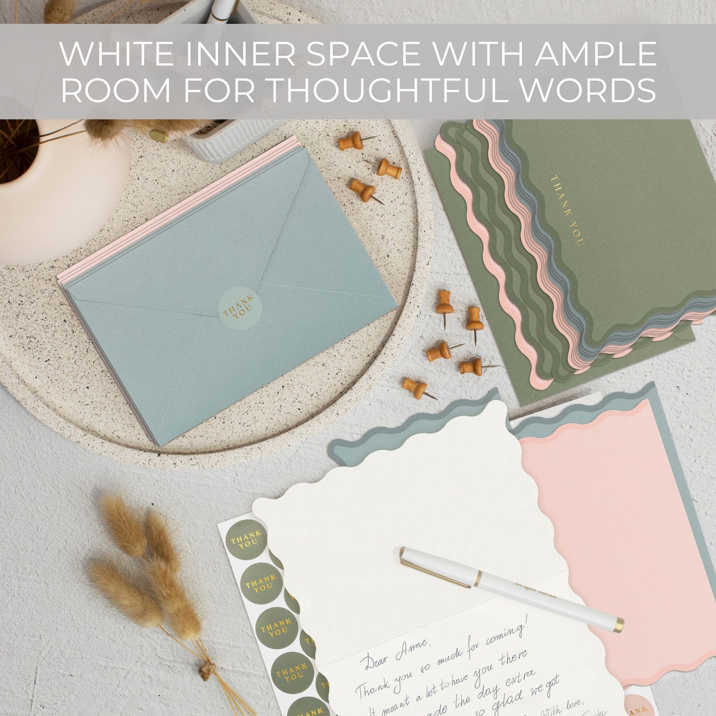 Beautiful Thank You Cards Set of 30 With Envelopes and Stickers - Elegant Blank Cards For Personalized Notes - Perfect Bulk Stationary Set For All Occasions incl. Weddings, Business & Baby Showers