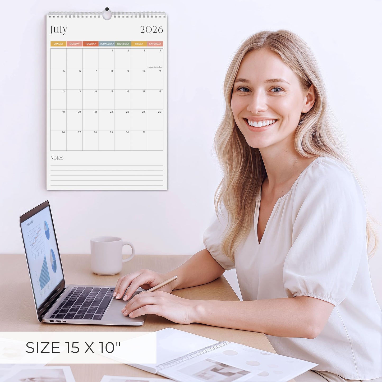 Beautiful 2026 Wall Calendar - Runs from January 2026 until July 2027 - Large 15" x 10" Office Wall Calendar for Easy Organizing