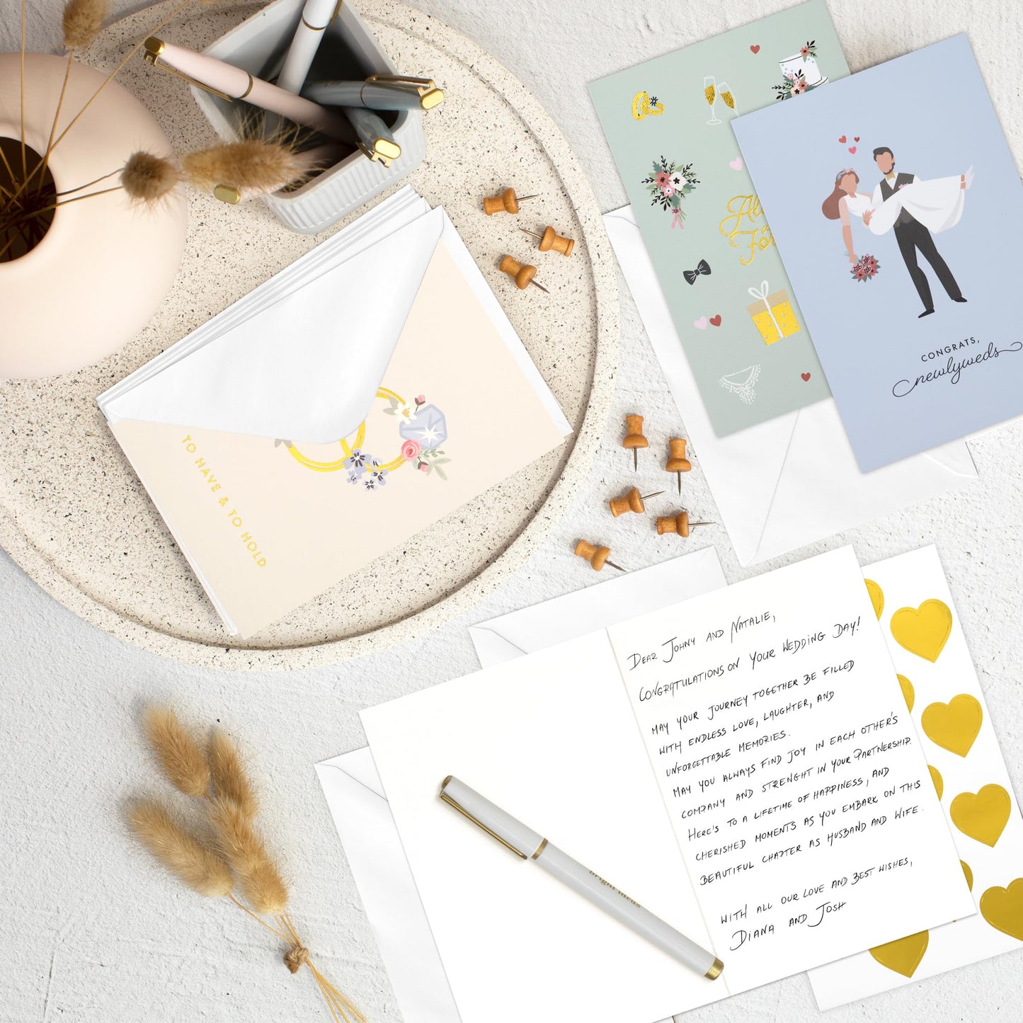 ZICOTO Beautiful Wedding Cards Set of 10 with Envelopes and Stickers - Elegant Blank Engagement Cards for Personalized Congratulations Wishes - Perfect for Wedding Shower Gifts for the Bride & Groom