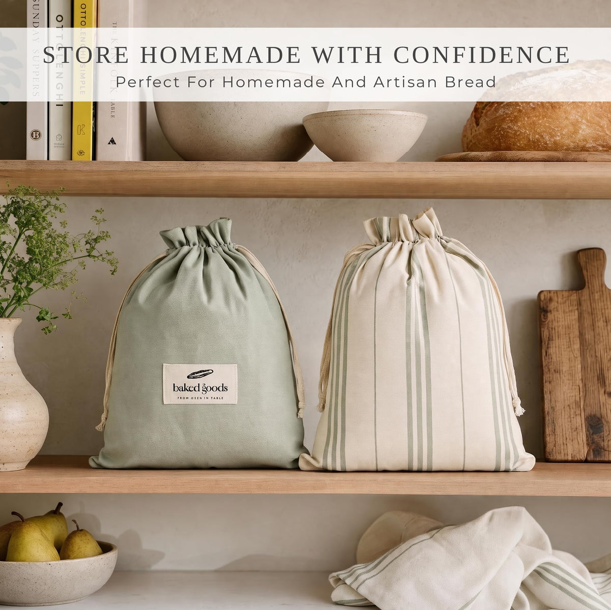 ZICOTO Charming Bread Bags for Homemade Bread - Set of 2 Beeswax-Lined Reusable Linen Bags That Keep Your Sourdough Fresh Naturally - A Thoughtful Bread Storage Gift for Bread Making Lovers