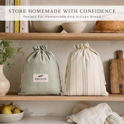 ZICOTO Charming Bread Bags for Homemade Bread - Set of 2 Beeswax-Lined Reusable Linen Bags That Keep Your Sourdough Fresh Naturally - A Thoughtful Bread Storage Gift for Bread Making Lovers