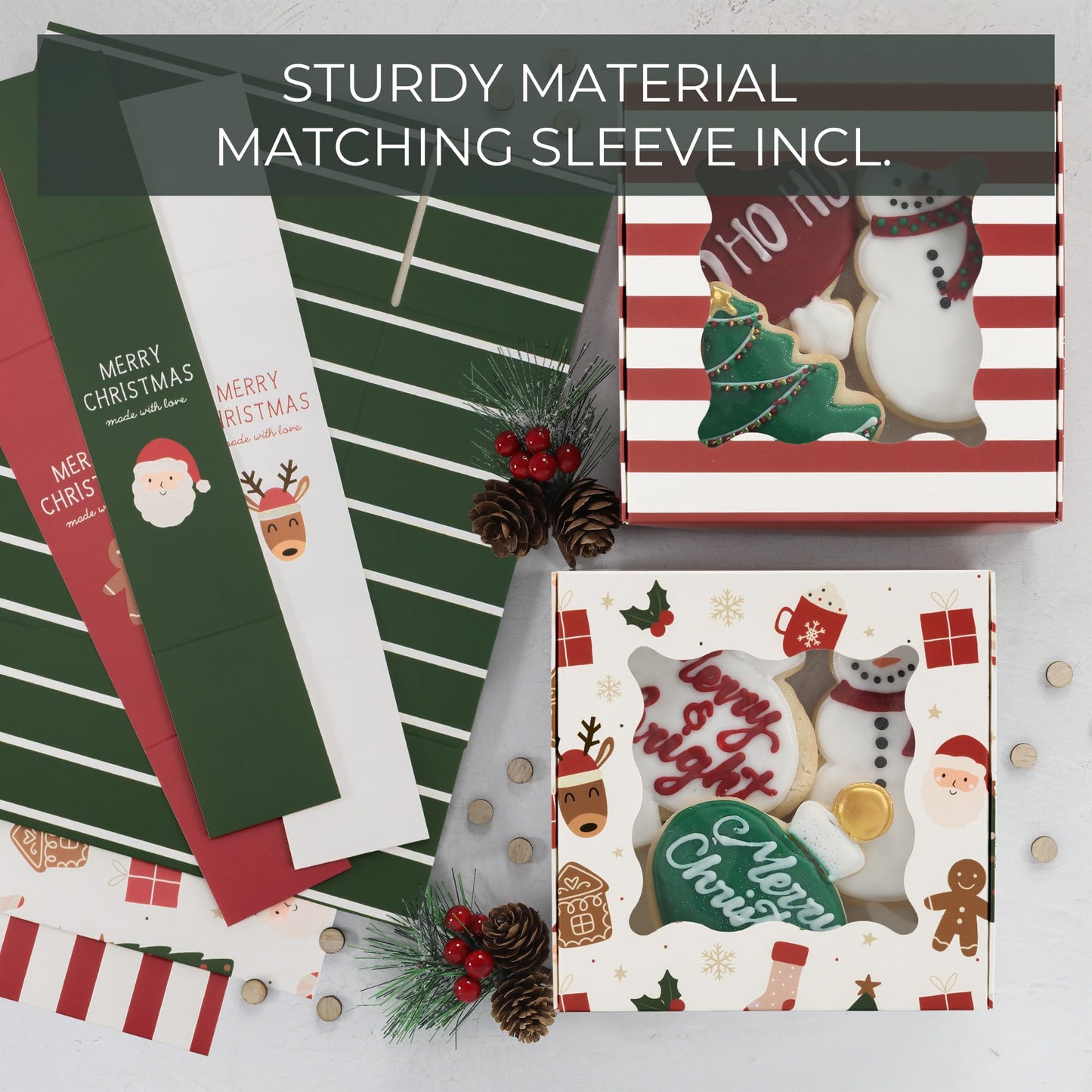 ZICOTO Beautiful Christmas Cookie Boxes Set Of 9 - Cute Containers Are Great To Share Delicious Homemade Cookies, Candy Or Cupcakes