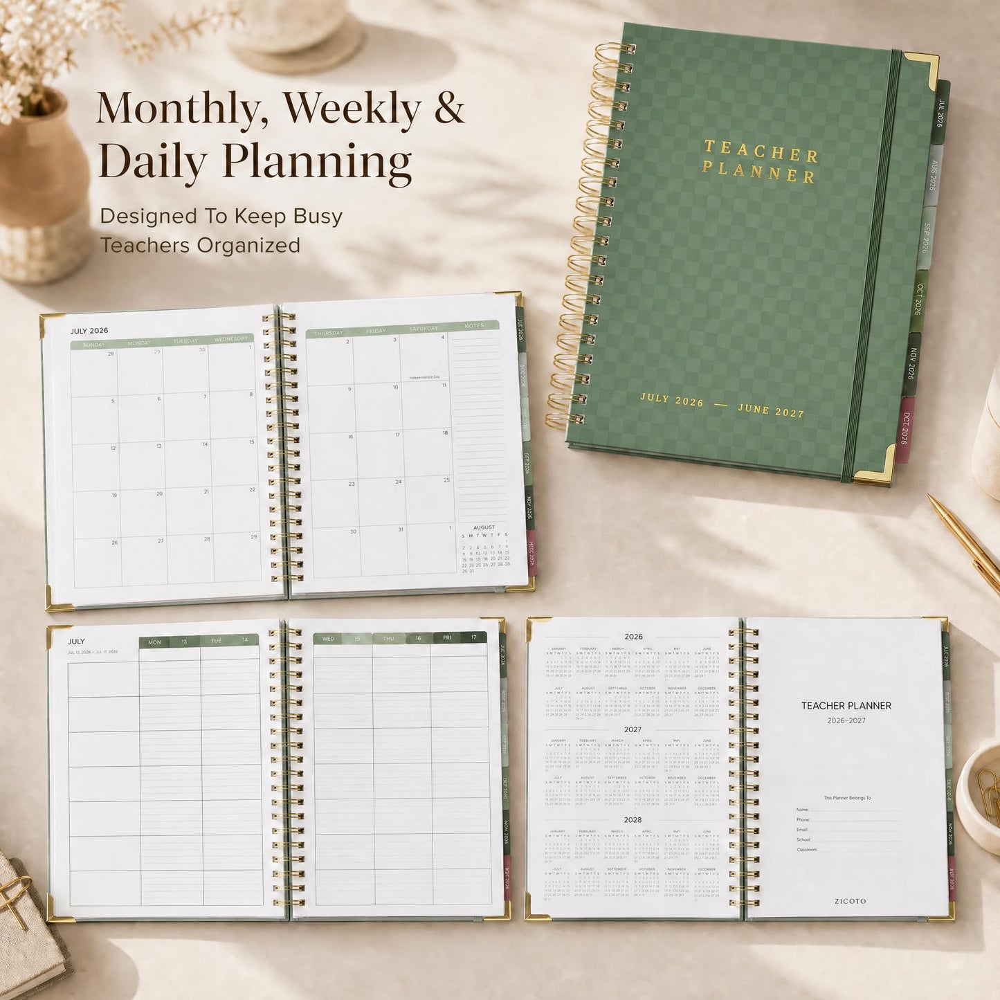 Aesthetic Teacher Planner For The 2026-2027 Academic School Year - Your All Incl. 8.5" x 11" Lesson Plan Book Supplies - Easily Organize Your Daily, Weekly & Monthly Classroom/Homeschool Schedule