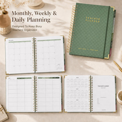 Aesthetic Teacher Planner For The 2026-2027 Academic School Year - Your All Incl. 8.5" x 11" Lesson Plan Book Supplies - Easily Organize Your Daily, Weekly & Monthly Classroom/Homeschool Schedule