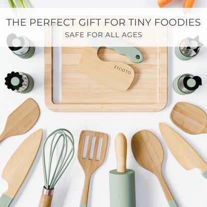 Wooden Cooking & Baking Set for Kids - Safe & Real Kitchen Tools Give Toddlers a Fun Cooking Experience - Durable Utensils are Perfect for Gifting to Create Lasting Family Memories