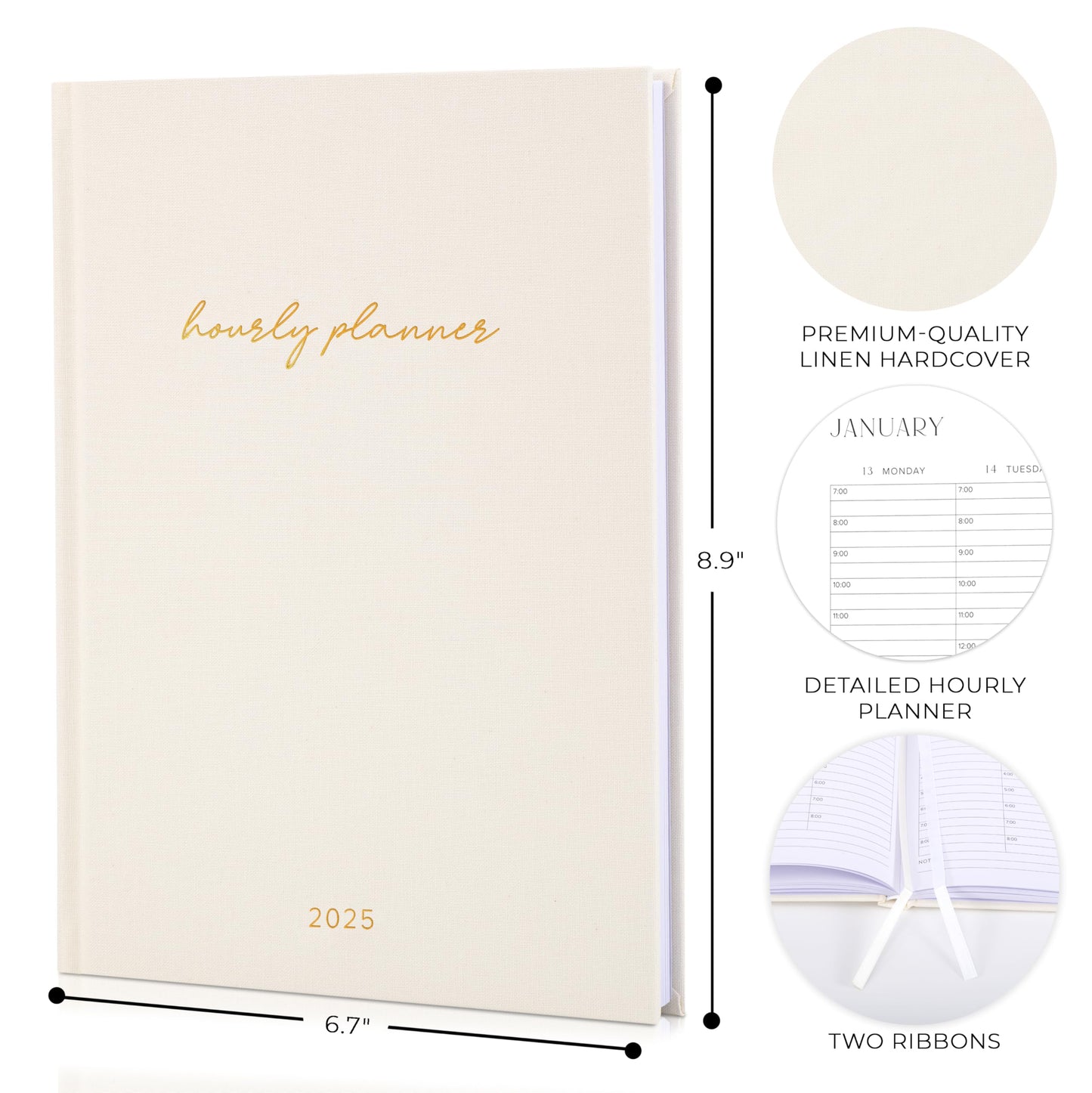 Beautiful 2025 Appointment Book Planner - Sturdy Linen Daily Planner & Weekly Calendar with Half Hourly Schedule Easily Keeps Track Of All Your Appointments - The Perfect Day by Day Organizer