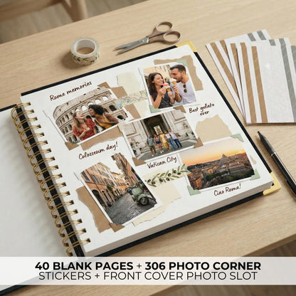 Elegant Scrap Book with Linen Cover and Gold Accents - Beautiful Photo Book & Memory Album for Preserving Cherished Photos - Lovely Gift