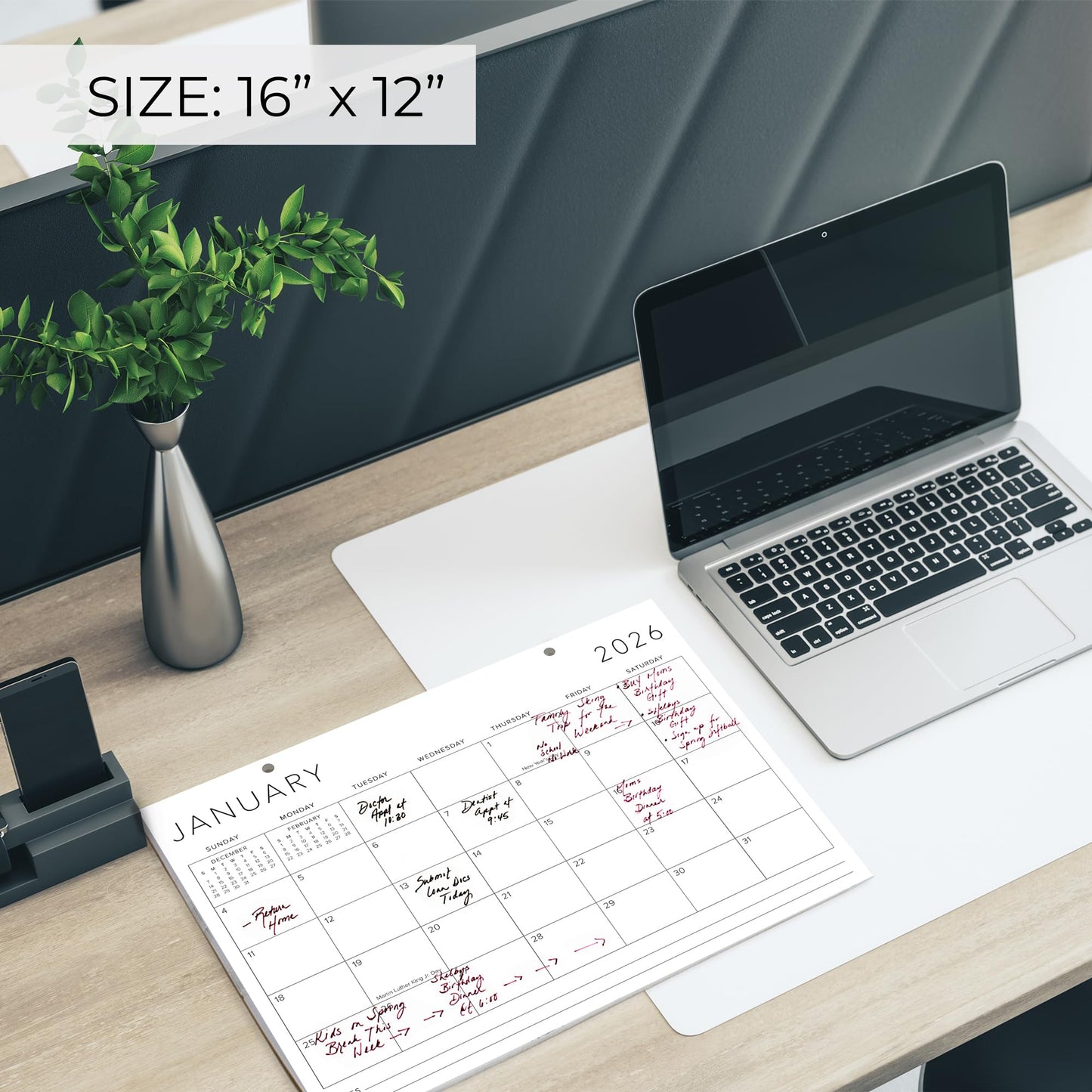 Aesthetic 2026 Desk Calendar 16" x 12" - Runs From January 2026 Until July 2027 - Large Minimalistic Office Desktop/Wall Calendar Pad for Easy Organizing