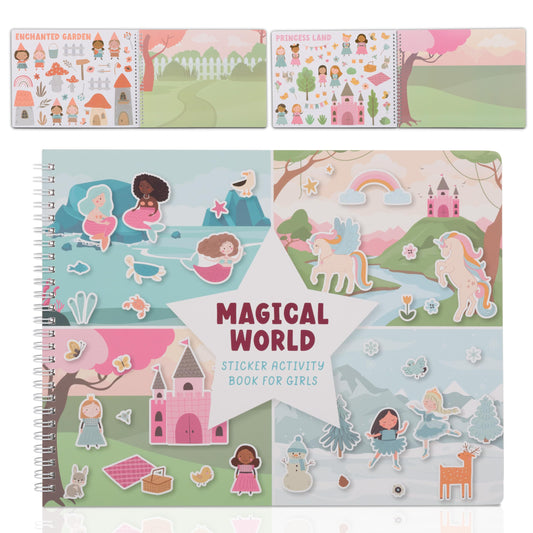 Fun Sticker Book for Girls 2-4 Years - Perfect Kids Activity Book with Beautiful Stickers & 12 Themes for Entertaining Toddlers 4-8 While Traveling - Incl. Princess, Unicorn & Coloring Pages