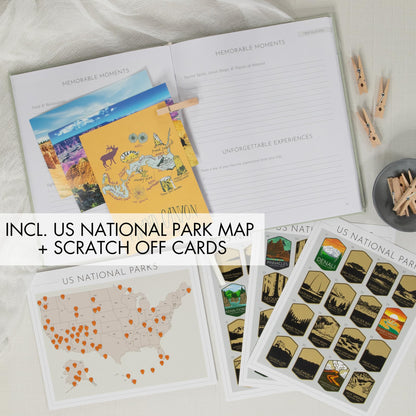 Beautiful Linen Travel Journal with US National Park Scratch Off Maps - The Perfect Planner and Diary For Women, Men - Elegant Journal Gift To Record Memories and Adventures From Special Trips