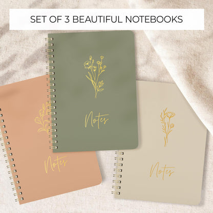 ZICOTO Aesthetic Spiral Notebook Set of 3 For Women - Cute College Ruled 7x5 Journal/Notebook with Lined Pages - Perfect Supplies to Stay Organized at Work or School