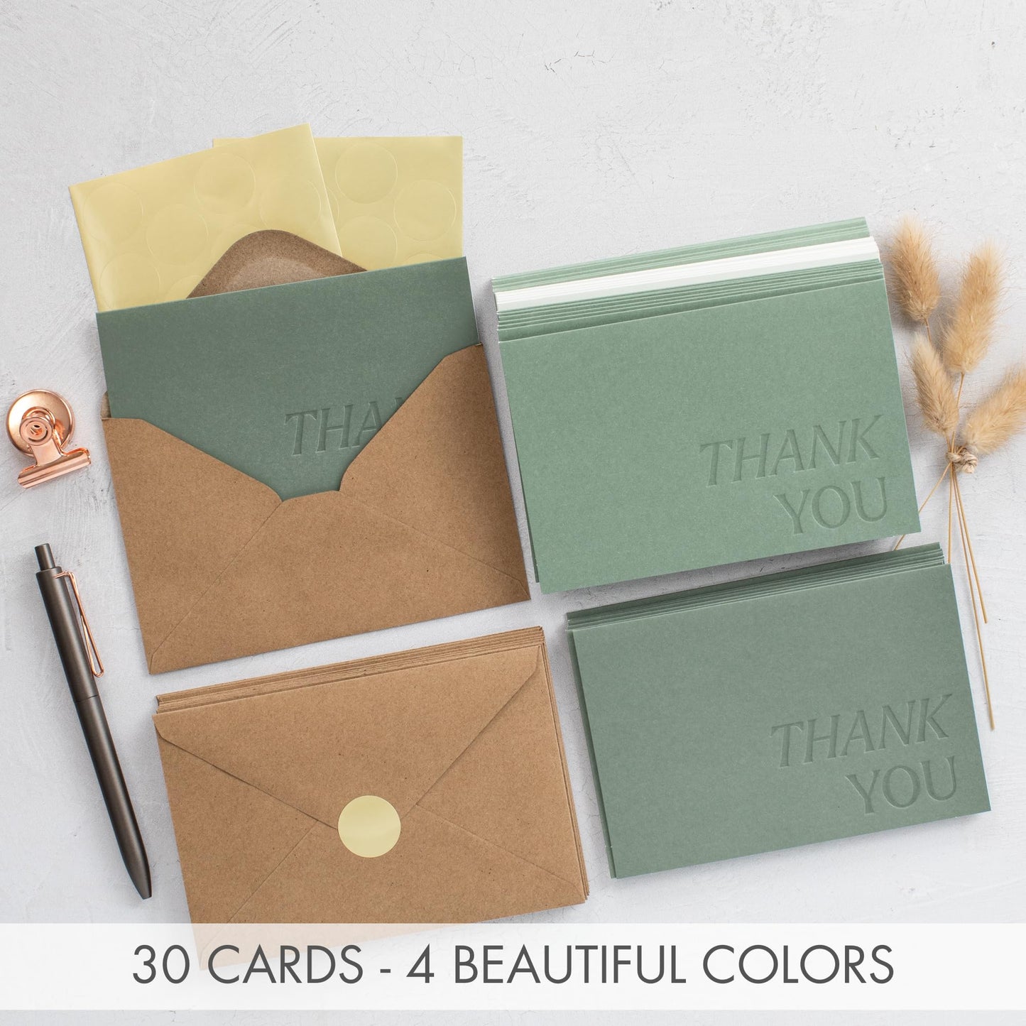 Beautiful Thank You Cards Set of 30 With Envelopes and Stickers - Elegant Blank Cards For Personalized Notes - Perfect Bulk Stationary Set For All Occasions incl. Weddings, Business & Baby Showers