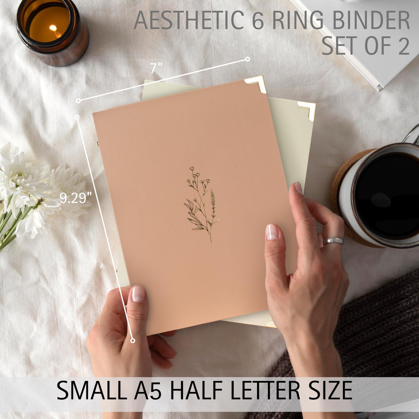 Aesthetic 6 Ring A5 Binder Set of 2 - The Perfect Small 0.75 Inch Planner Binder for Journaling or Collections - Refillable Notebook Holder with Pocket