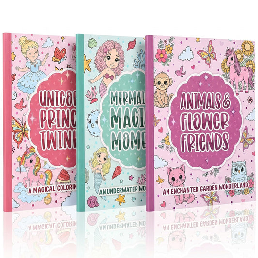 ZICOTO Fun Coloring Books for Kids Set of 3 - Cute Princess, Unicorn & Mermaid Coloring Book for Girls Ages 4–8 - Easy to Color Toddler Gift with Magical Themes for Your Creative Little Princess