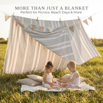ZICOTO Beach Blanket Oversized for Family Beach Days & Picnics – Large Turkish Beach Towel, Quick-Drying and Sand-Resistant – Soft 80x80 Inch Outdoor Blanket, Lightweight Cotton Blend