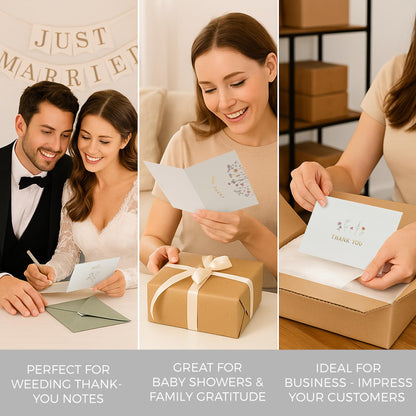 Beautiful Thank You Card Set With Envelopes and Stickers - Set of 20 Elegant Blank Cards For Personalized Notes - Perfect Bulk Stationary Set For All Occasions incl. Weddings, Business & Baby Showers