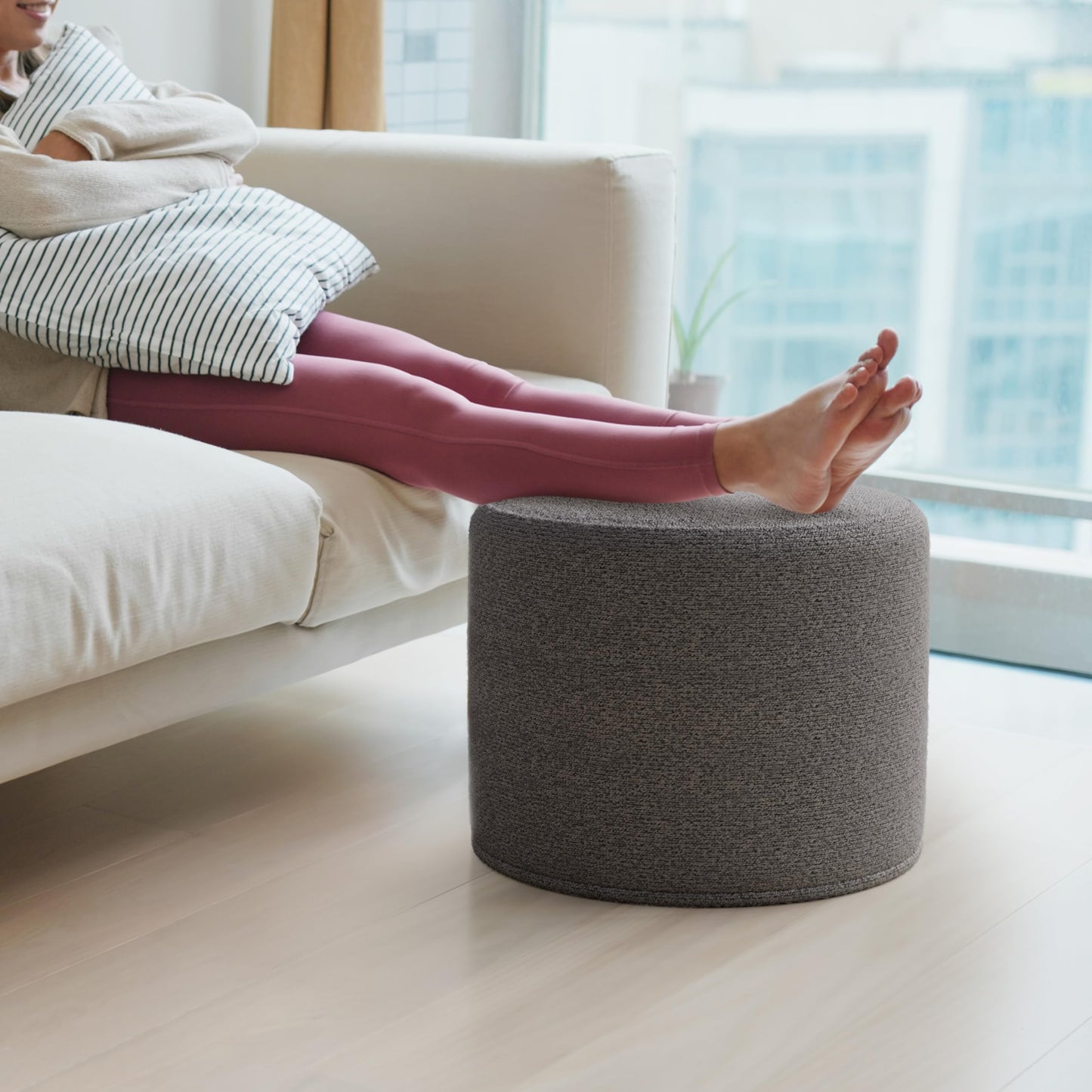 ZICOTO Beautiful Boucle Pouf Ottoman and Foot Rest - Elevate Your Living Room Decor with Lightweight Comfort and Charm - A Round Modern Foam Filled Foot Stool Perfect to Rest Your Feet