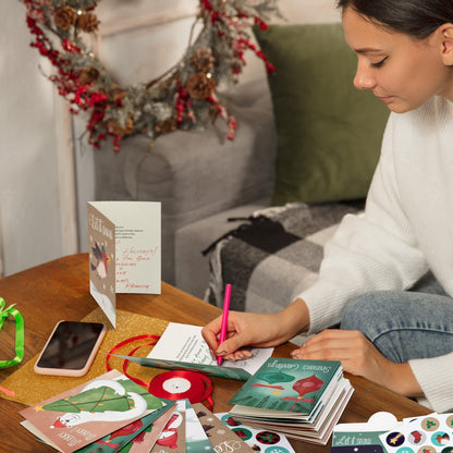 ZICOTO Beautiful Christmas Cards Set of 24 - Incl. Bulk Envelopes, Matching Stickers And Storage Box - Perfect to Send Warm Holiday Wishes to Friends and Family