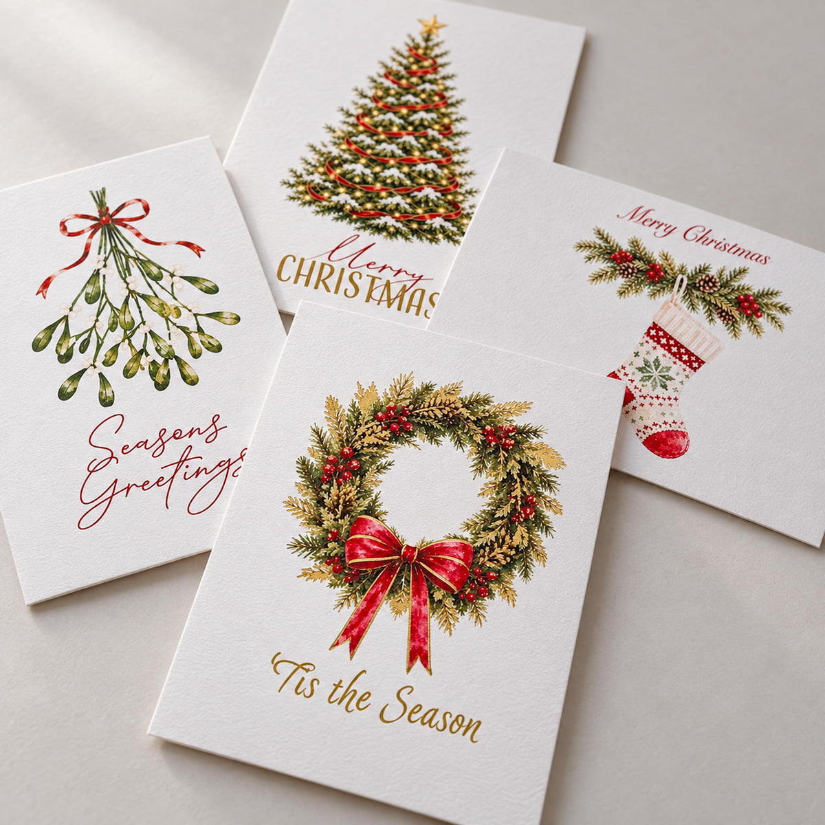 ZICOTO Beautiful Christmas Cards Set of 20 with Watercolor Designs & Envelopes Incl. Bulk Envelopes, Matching Stickers and Storage Box - Perfect to Send Warm Holiday Wishes to Friends and Family