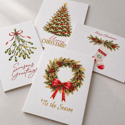 ZICOTO Beautiful Christmas Cards Set of 20 with Watercolor Designs & Envelopes Incl. Bulk Envelopes, Matching Stickers and Storage Box - Perfect to Send Warm Holiday Wishes to Friends and Family