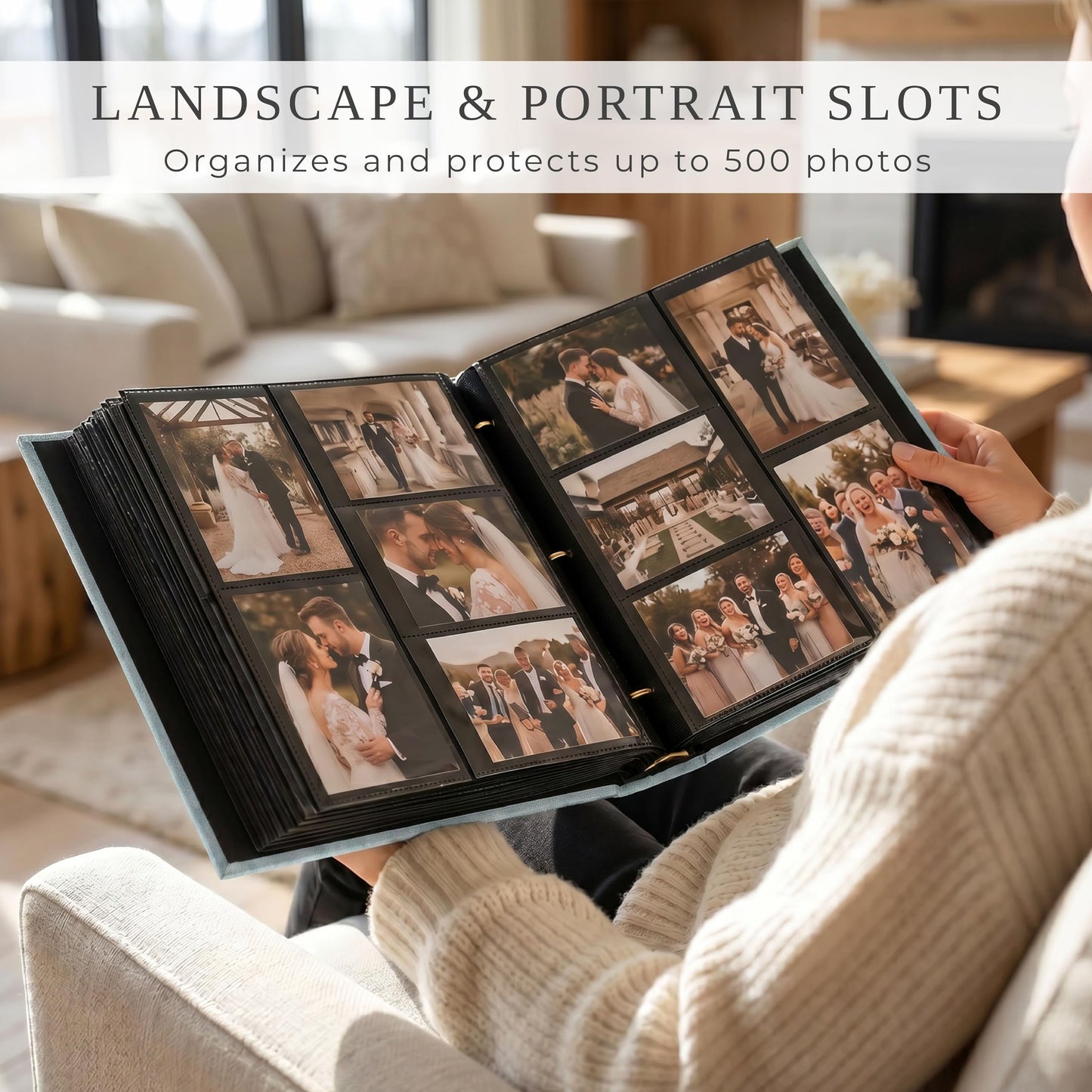 Beautiful Linen Photo Album For 4x6 Photos - Safely Holds Up To 500 Pictures of Unique Memories - The Perfect Big Photo Book To Store All Pictures of Treasured Family, Baby or Wedding Moments