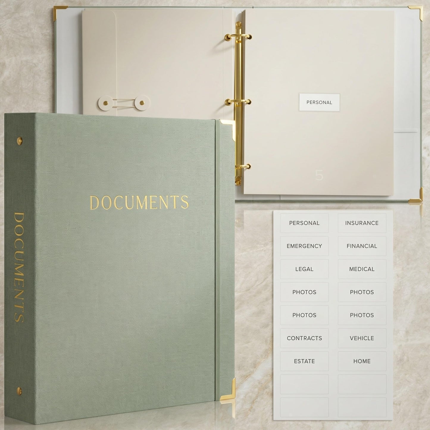 Aesthetic Document Organizer Folio - Linen Cover Life and Family Emergency Binder - Perfect Files Organizer for Your Important Documents, Birth Certificates, Passports, Social Security Cards, Photo