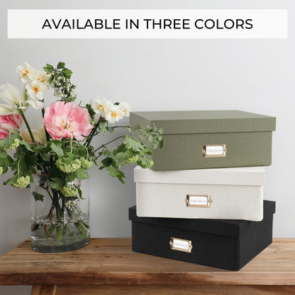 Decorative Photo Storage Box - Sturdy Linen Photo Organizer with Dividers - Stores Up to 850 4x6 Photos - Portable Scrapbook Storage Container with Lid