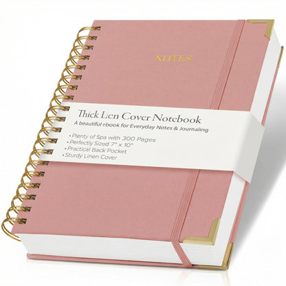 Aesthetic Thick Spiral Notebook Journal For Women in B5 Format - Stylish Linen Hardcover College Ruled Note Book w 300 Lined Pages - Cute Supplies For Bible Study & Staying Organized at Work or School