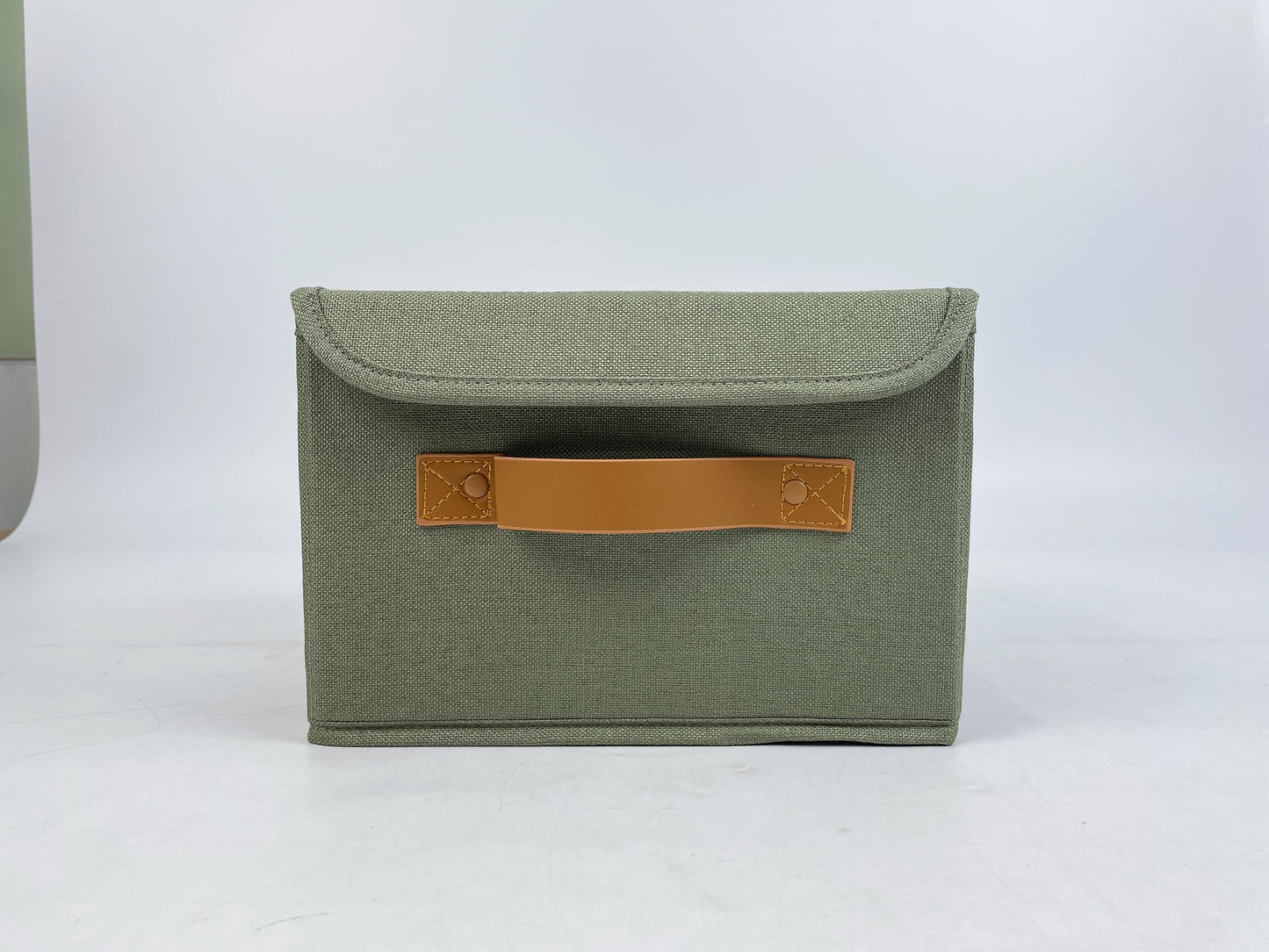 ZICOTO Beautiful Storage Bin with Lid - Foldable Cotton-Linen Fabric Box with PU Leather Handles, Decorative Closet Organizer Cube Reinforced with PP Board - Beige, Small