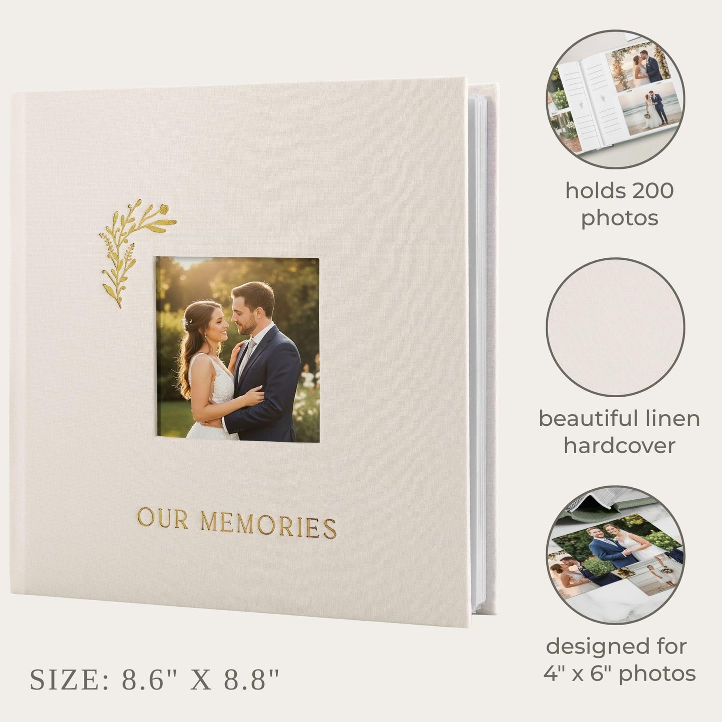 Beautiful Photo Album for 4x6 Pictures - Perfect Picture Book for Wedding, Baby Shower and more - 200 Photo Slots Albums to Collect Your Memories