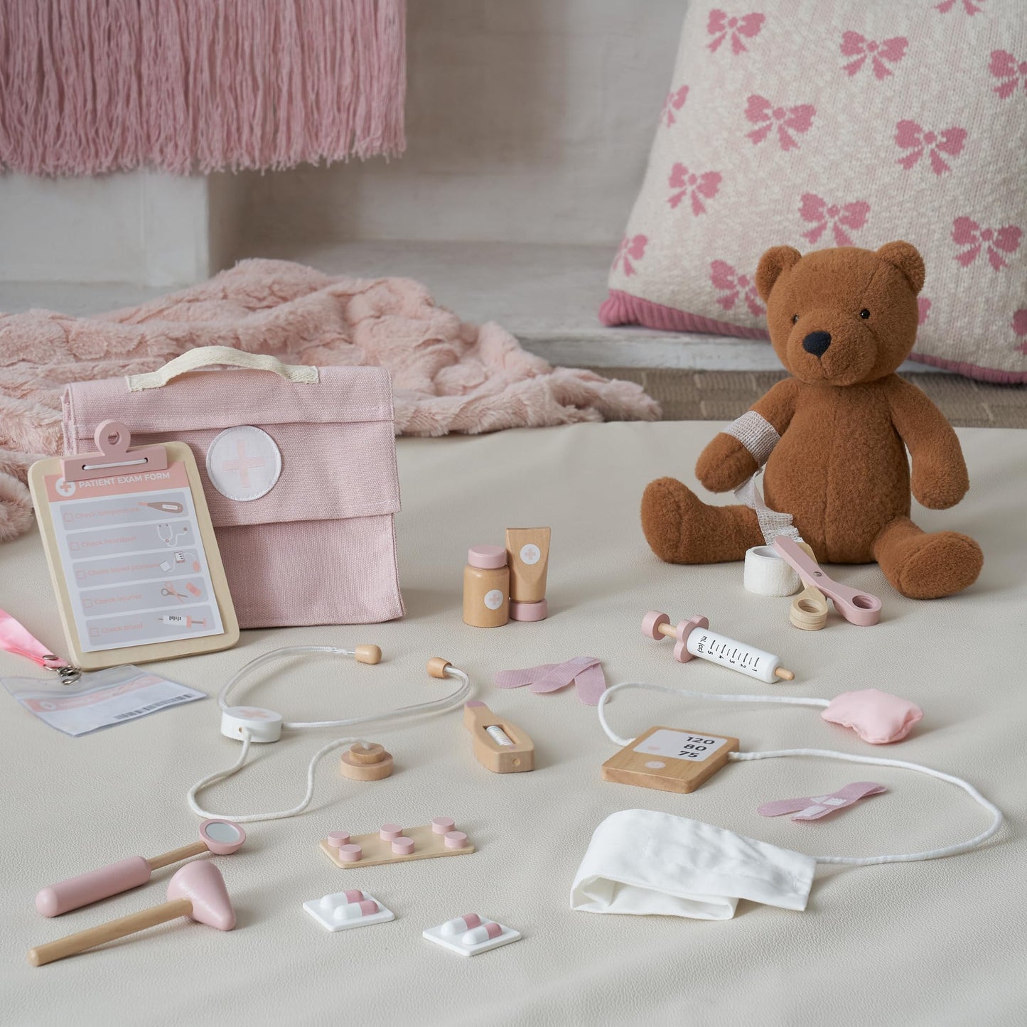 Wooden Doctor Play Set for Toddlers - A Complete Durable Pretend Play Medical Kit for Kids 3-5 with Realistic, Non-Toxic Tools & Carrying Case