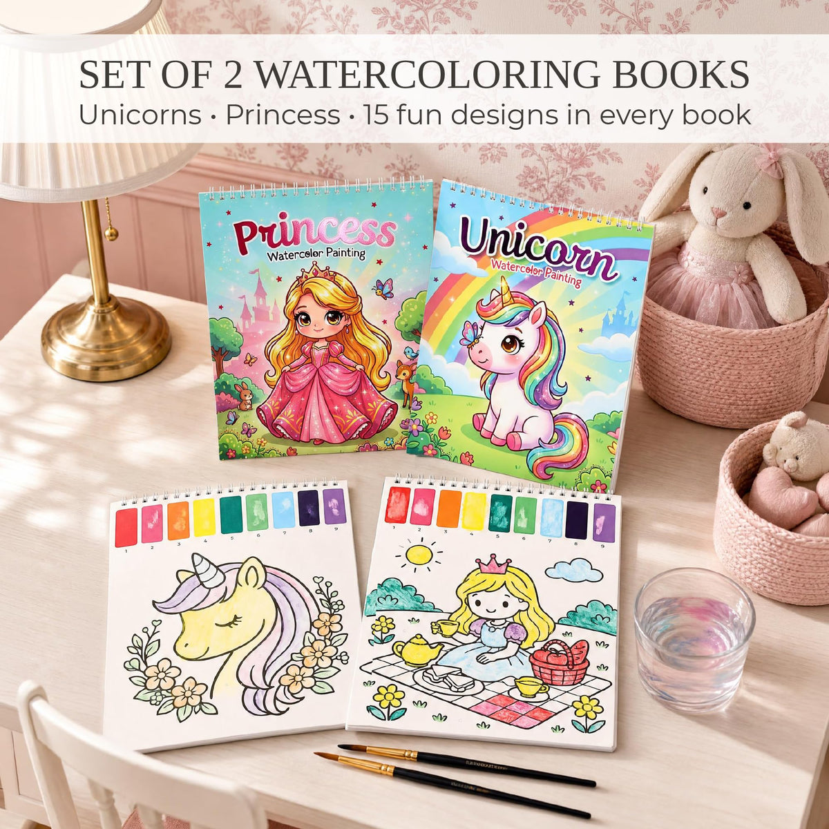 Fun Watercolor Books for Kids and Toddlers - Set of 2 Paint by Number Books