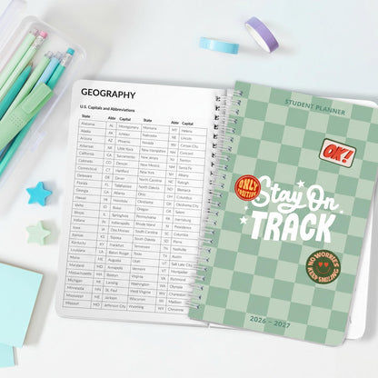 Aesthetic 2026-2027 Student Planner To Stay Organized - A Beautiful 8.5" x 5.8" Checkered Planner for Middle and High School Students with Weekly & Monthly Spreads For The 26-27 Academic Year