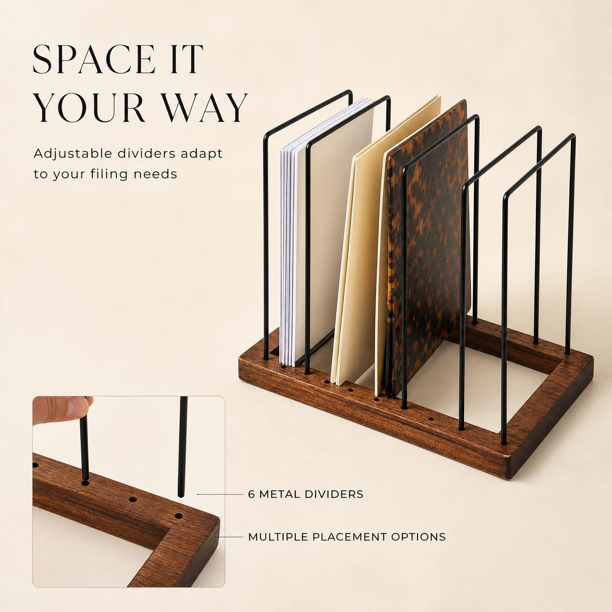 ZICOTO Stylish File Organizer for Desk - Premium Wooden Document Holder