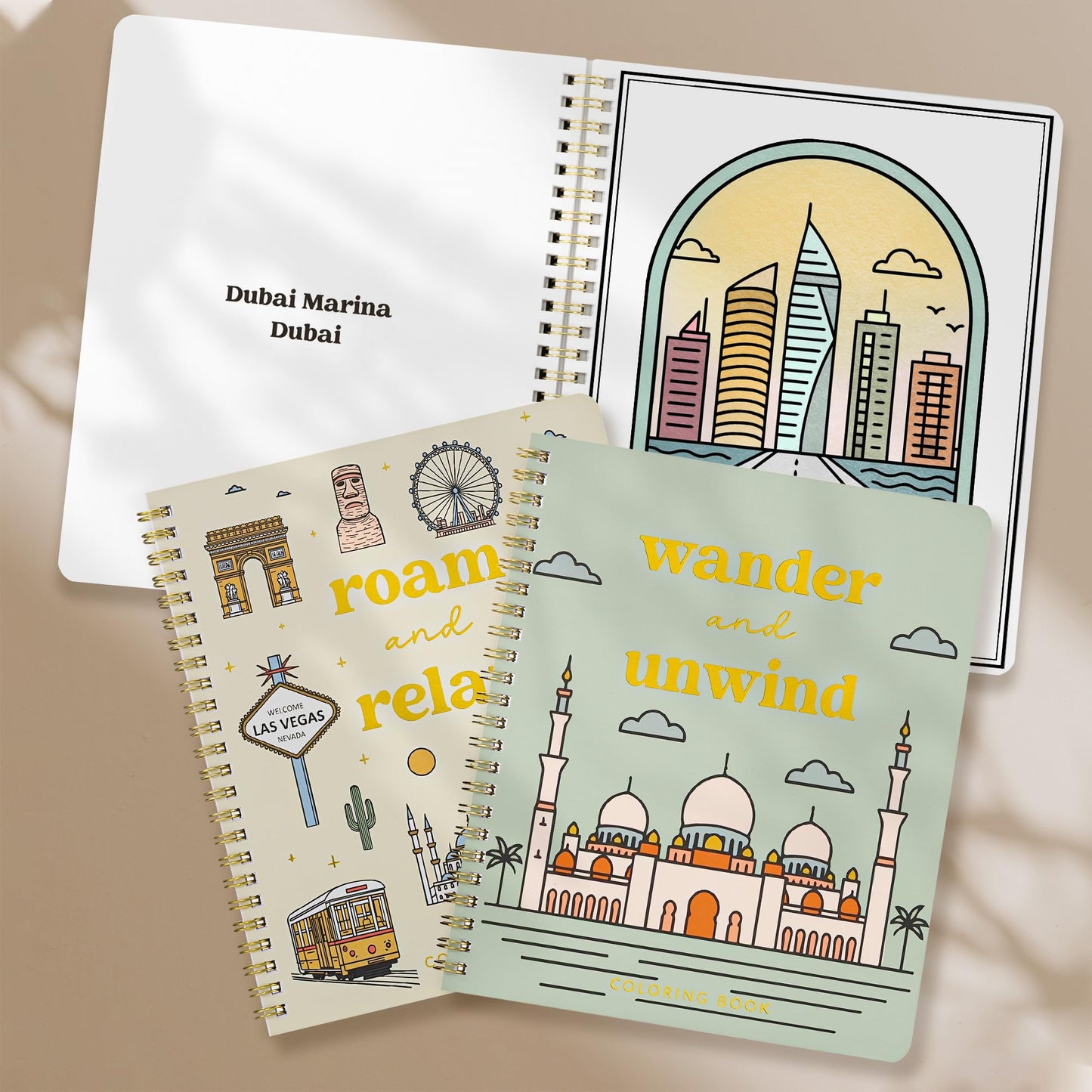 Beautiful Adult Coloring Book Set of 2 for Relaxation - Inspirational Adventures and Sightseeing Spots for The Spirit of Wanderlust - Perfect Stress-Relieving Gift for Women
