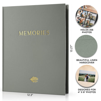 Beautiful Linen Photo Album For 4x6 Photos - Safely Holds Up To 256 Pictures of Unique Memories - The Perfect Large Photo Book To Store All Pictures of Treasured Family, Baby or Wedding Moments