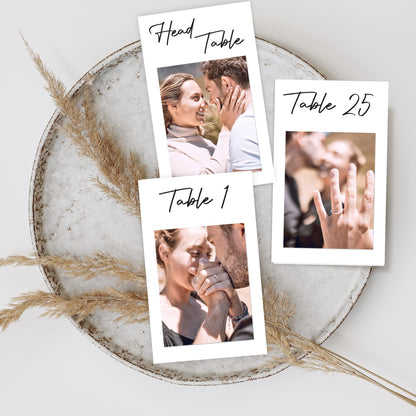 Gorgeous Photo Wedding Table Number Cards w/ Space For Personal Photos - Modern Double Sided Cards for Personal 4x6" Photos That Add a Personal Touch to Your Wedding - Black Lettering & Numbered 1-25
