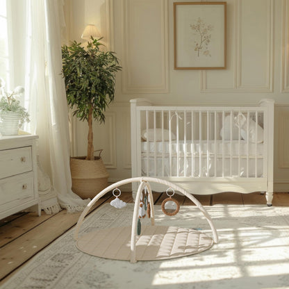 Beautiful Baby Play Gym and Tummy Time Mat - Soft Cotton Mat with 6 Cute Toys Creates The Perfect Activity Area for Your Girl/Boy - Stylish Infant Floor Playmat Fits Nicely with Any Playroom Decor